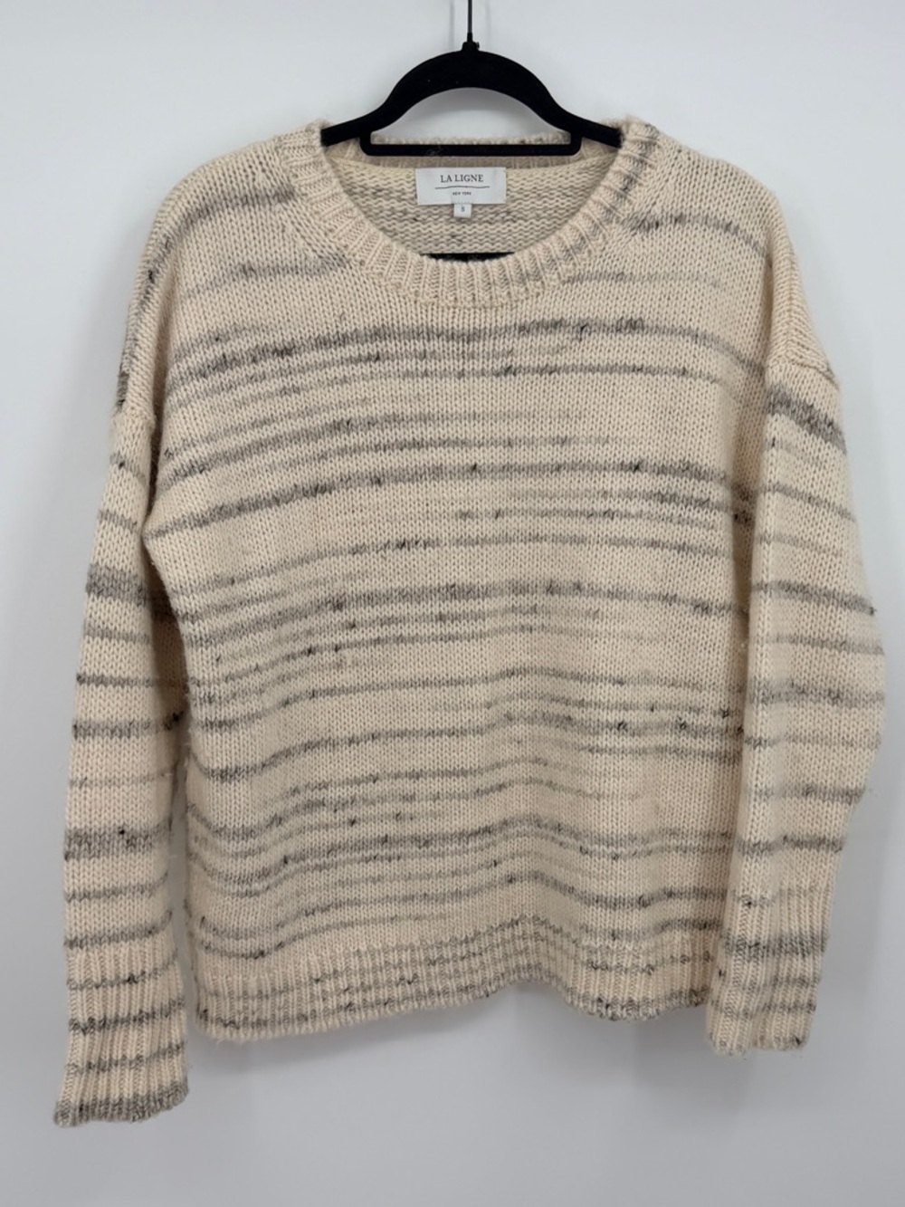 La Ligne Wool Blend Striped Knit Sweater Cream Gray Size S